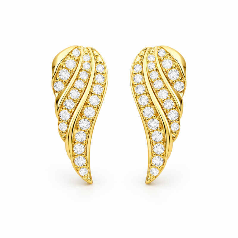 Modern Pave Leaf Yellow Gold Earrings