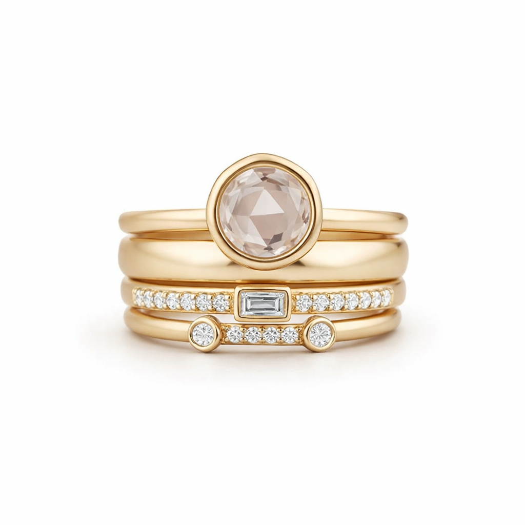 Vintage Style Gold and Zircon Yellow Gold Ring Set