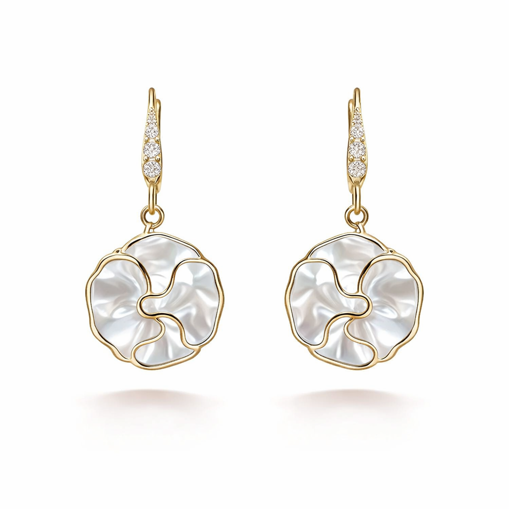 White Spiral Yellow Gold Earrings