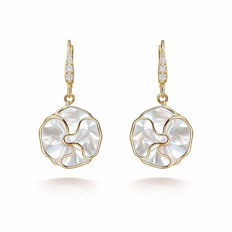 White Spiral Yellow Gold Earrings