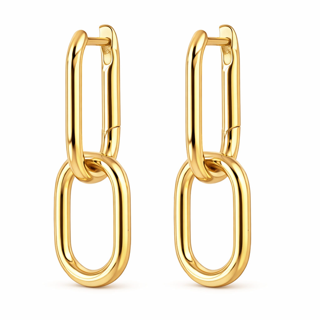 Link Drop Hoop Yellow Gold Earrings