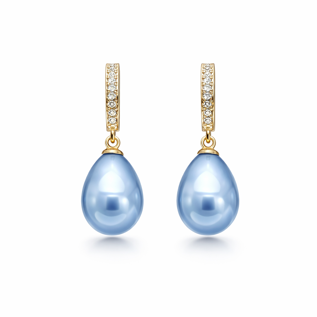 Blue Ocean Dew Yellow Gold Earrings