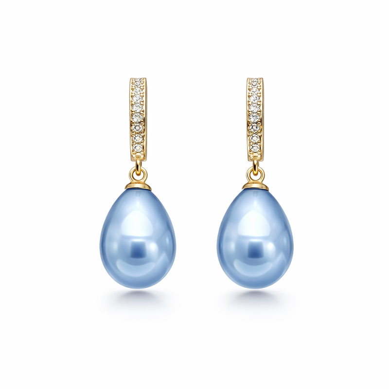 Blue Ocean Dew Yellow Gold Earrings