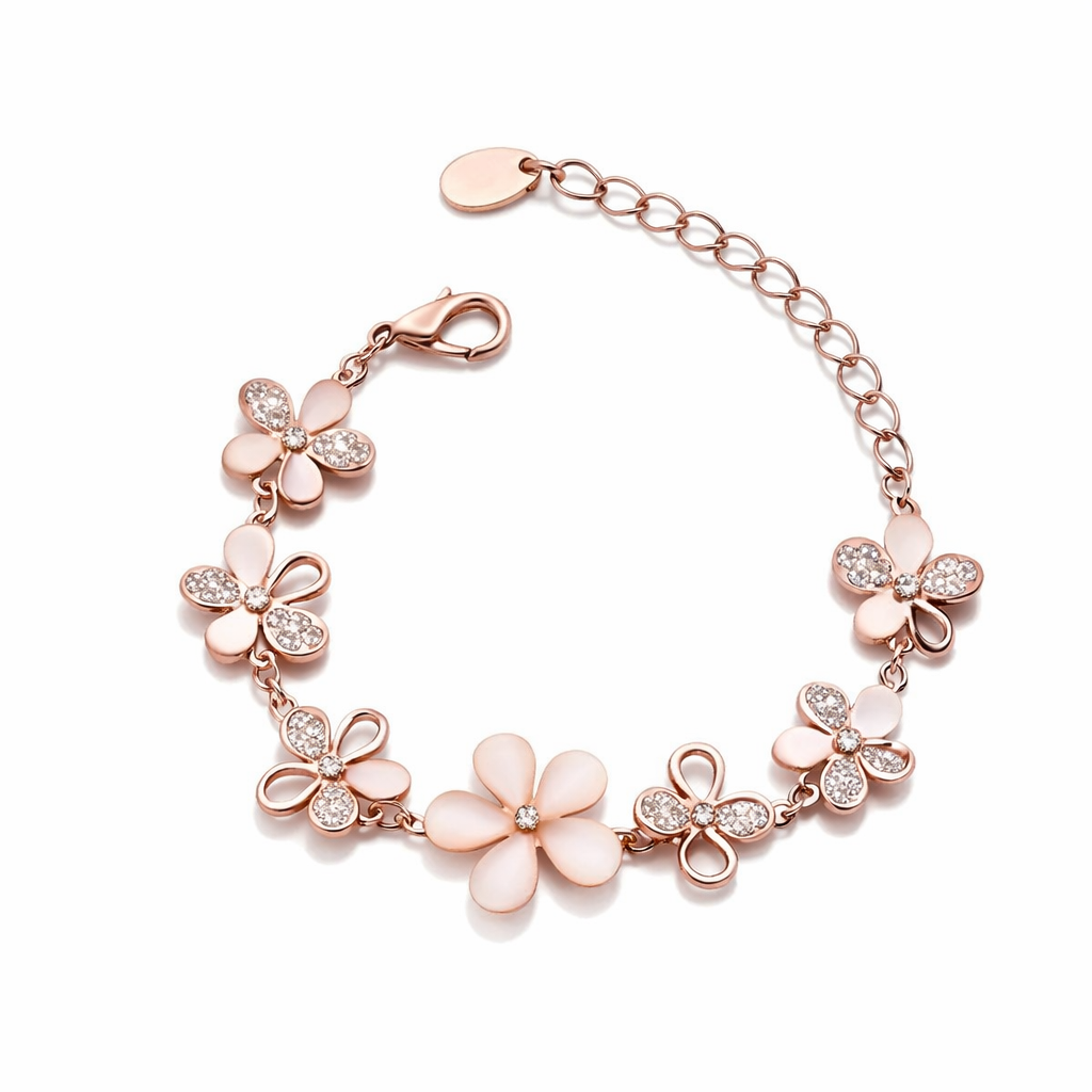 Antique Pink Flower Rose Gold Bracelet