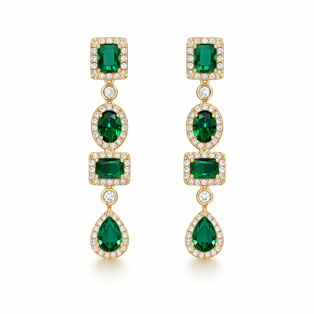 Coraline Esmarisse Emerald Drop Yellow Gold Earrings
