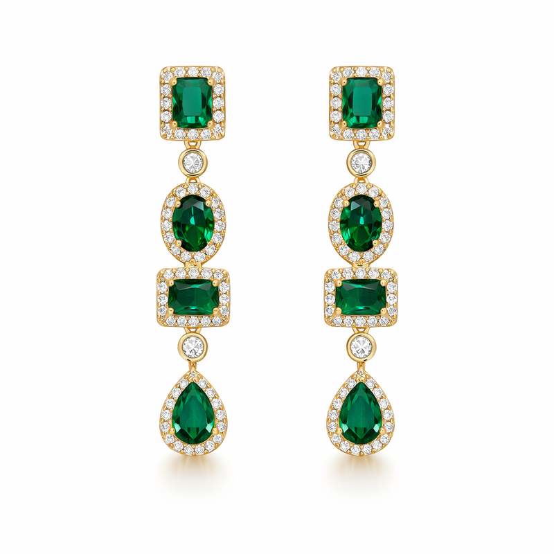 Coraline Esmarisse Emerald Drop Yellow Gold Earrings