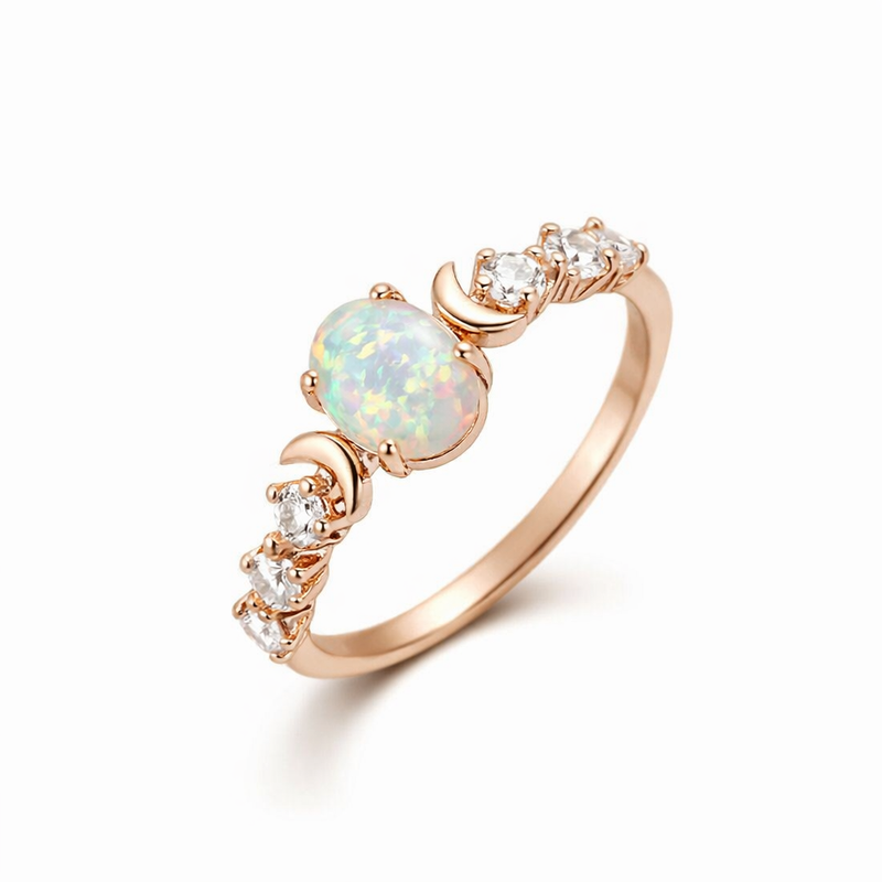 Crescent Moon Opal Rose Gold Ring