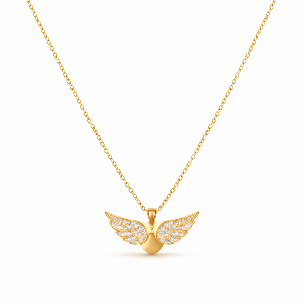 Angel Wings in Flight Yellow Gold Necklace