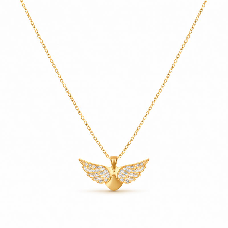 Angel Wings in Flight Yellow Gold Necklace