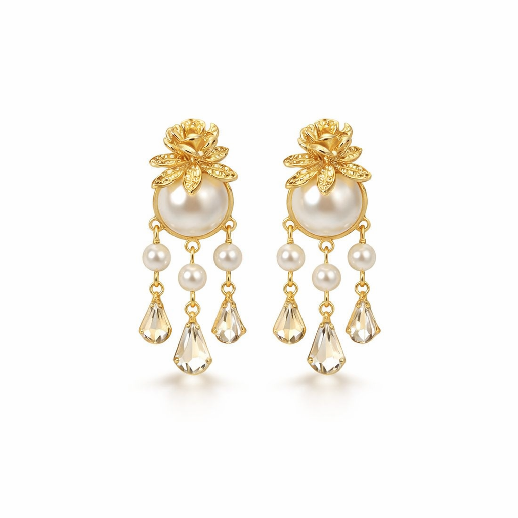 Ivoria Pearl Dewdrop Yellow Gold Earrings