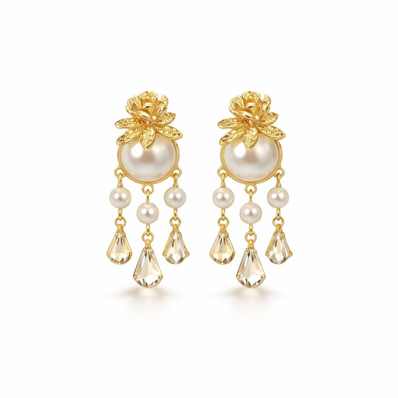Ivoria Pearl Dewdrop Yellow Gold Earrings