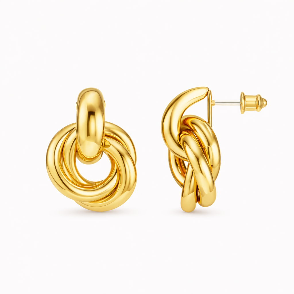 Braided Statement Yellow Gold Earrings