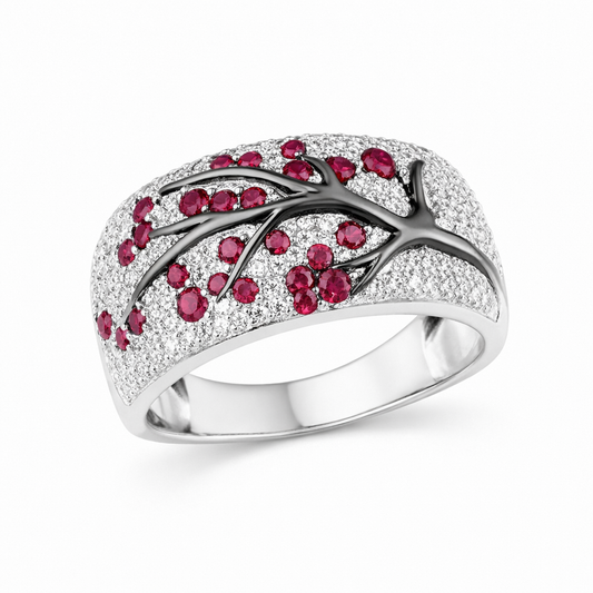 Anello Albero Fiori Rubino