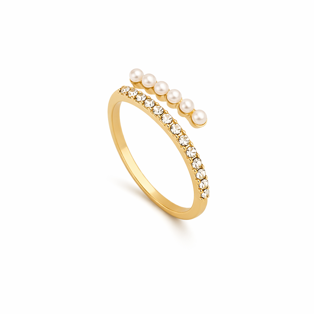 Virelle Open Crystal and Pearl Yellow Gold Ring
