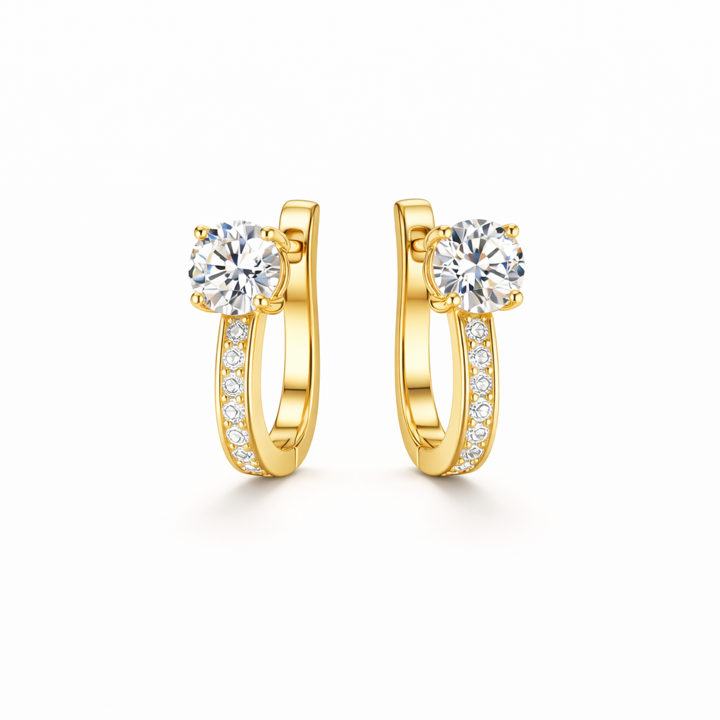 Channel Set Small Hoop Yellow Gold Earrings