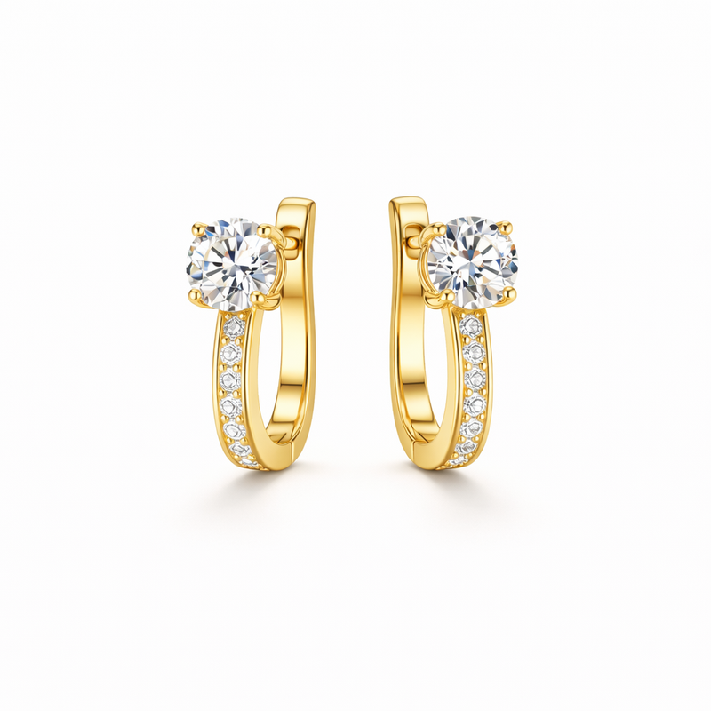 Channel Set Small Hoop Yellow Gold Earrings