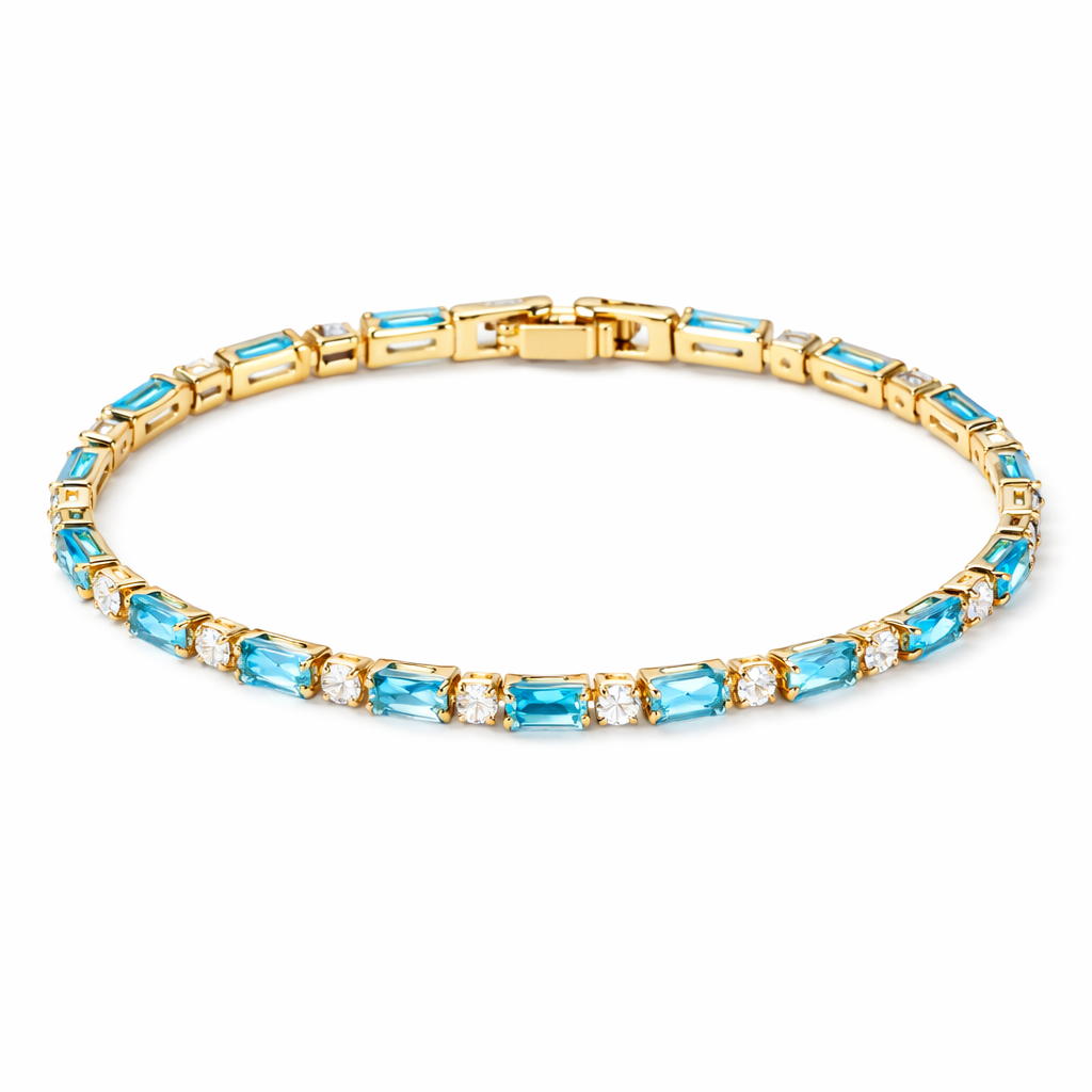 Natural Turquoise Stone Yellow Gold Bracelet