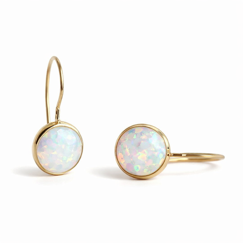 Antique Opal Glow Yellow Gold Earrings