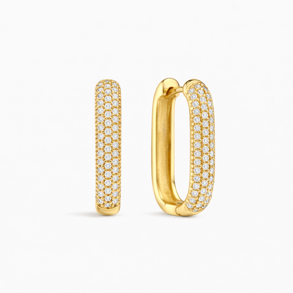 Pave Icon Hoop Yellow Gold Earrings