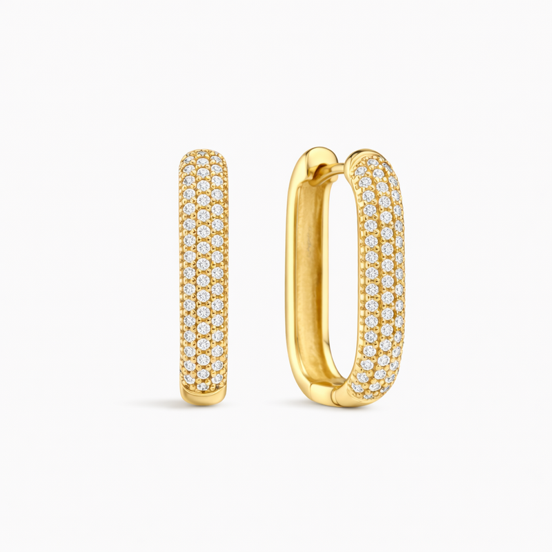 Pave Icon Hoop Yellow Gold Earrings