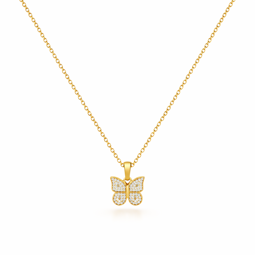 Radiant Butterfly Yellow Gold Necklace