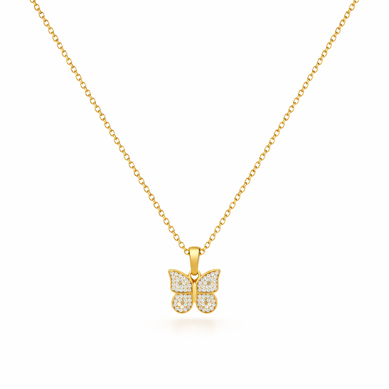 Radiant Butterfly Yellow Gold Necklace