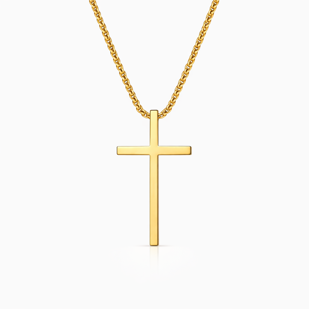 Bezel Set Cross Yellow Gold Necklace
