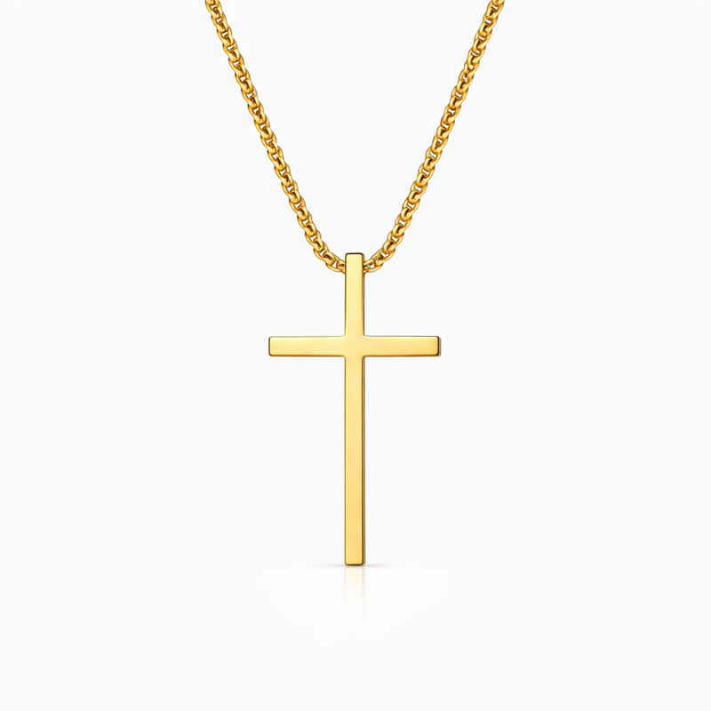 Bezel Set Cross Yellow Gold Necklace