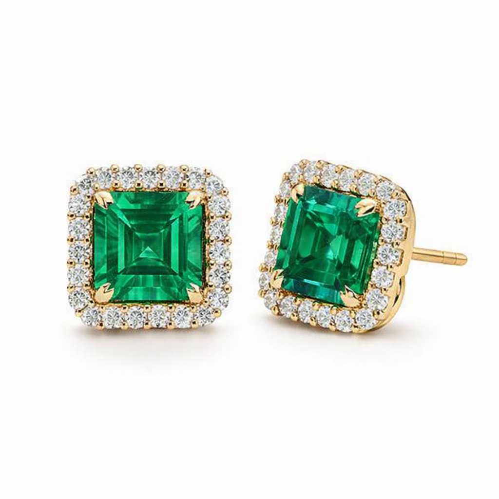 Ceryntha Malvae Emerald Yellow Gold Earrings