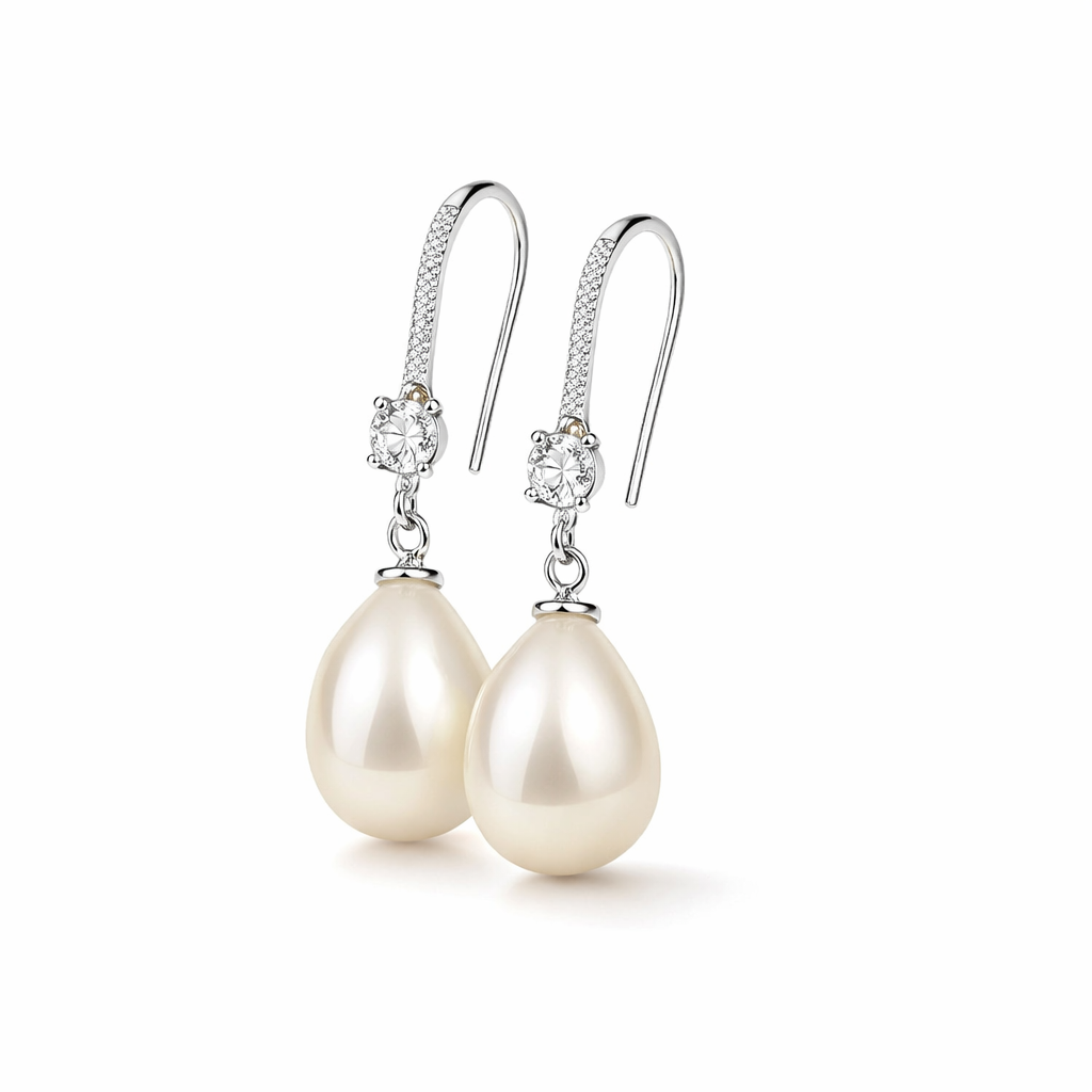 Brilliant Pearl Drop White Gold Earrings