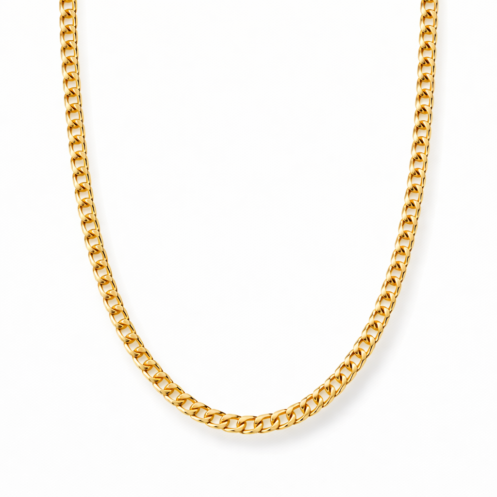 Flat Curb Link Chain Yellow Gold Necklace