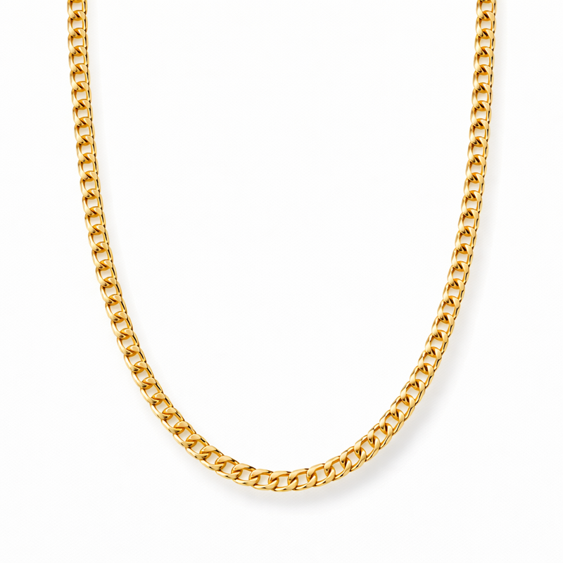 Flat Curb Link Chain Yellow Gold Necklace
