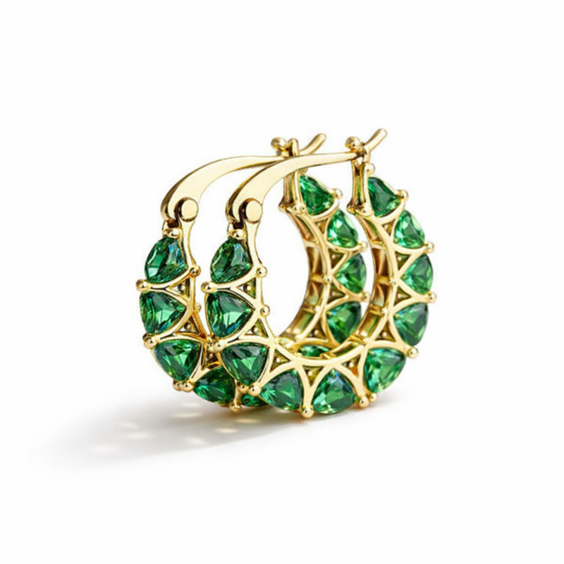 Elena Marlowe Emerald Hoop Yellow Gold Earrings