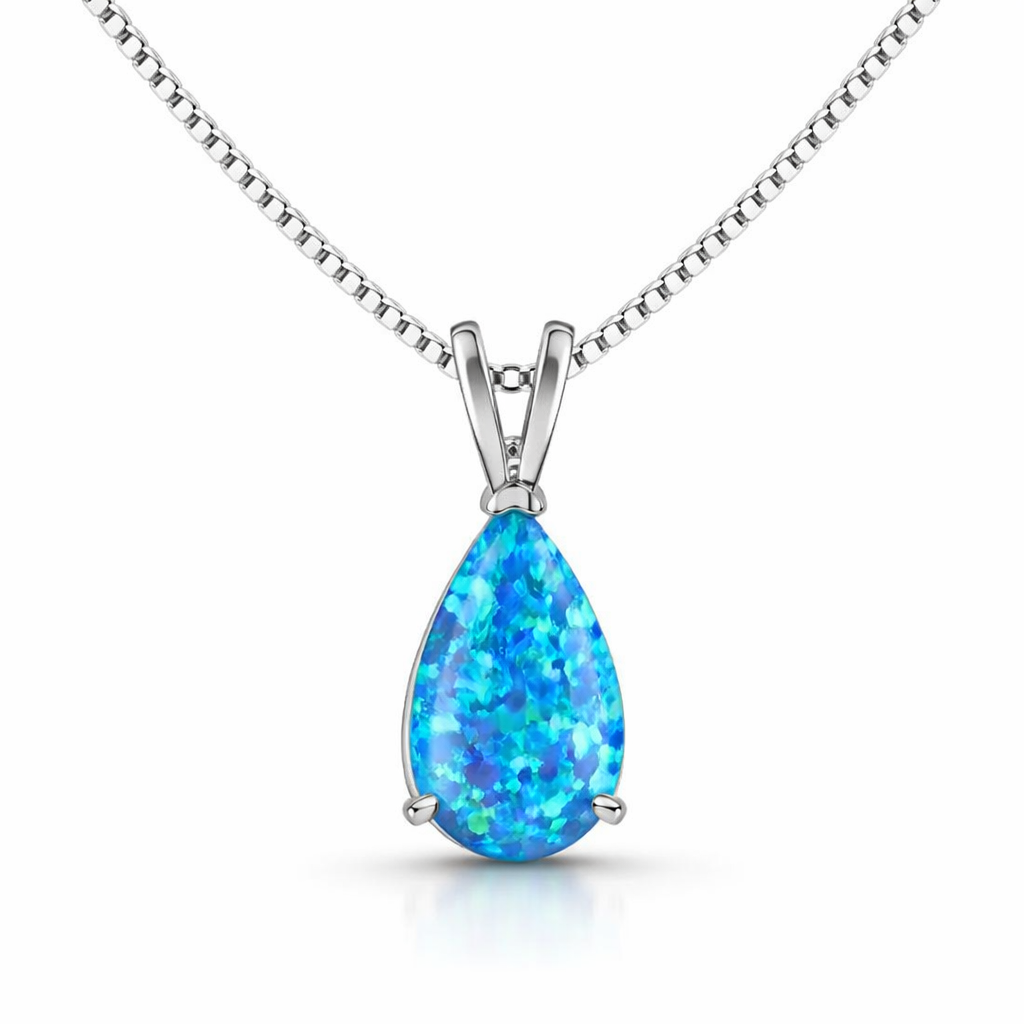 Light Blue Opal Teardrop White Gold Necklace