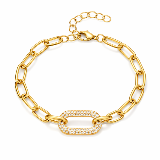Set de Joyas Cadena Gruesa de Eslabones Pavé | Oro
