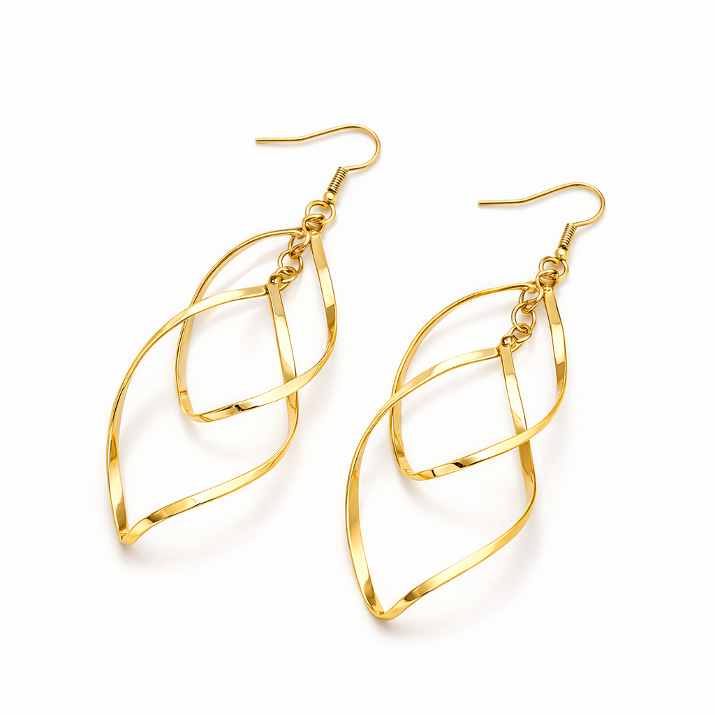 Minimalist Layered Drop Yellow Gold Earrings