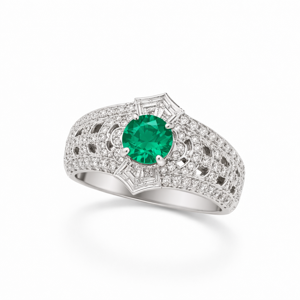 Art Deco Emerald White Gold Ring