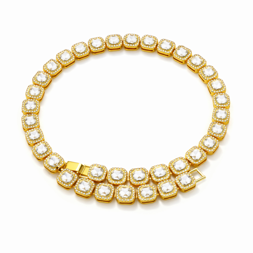 Victoria Square Tennis Yellow Gold Necklace