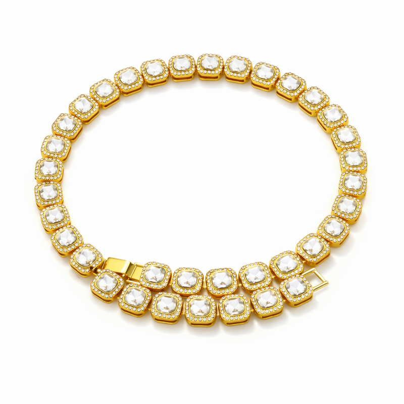 Victoria Square Tennis Yellow Gold Necklace