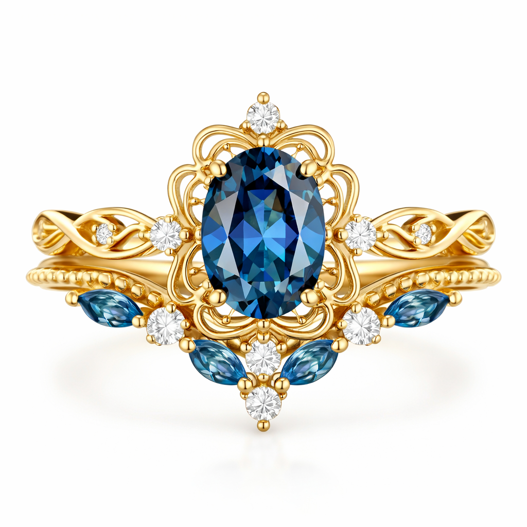 Azelia Sapphire Crown Yellow Gold Ring Set