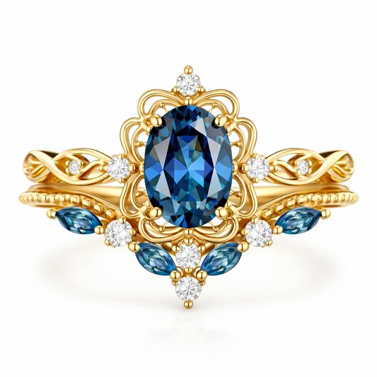 Set de Anillos Corona de Zafiro Azelia | Oro