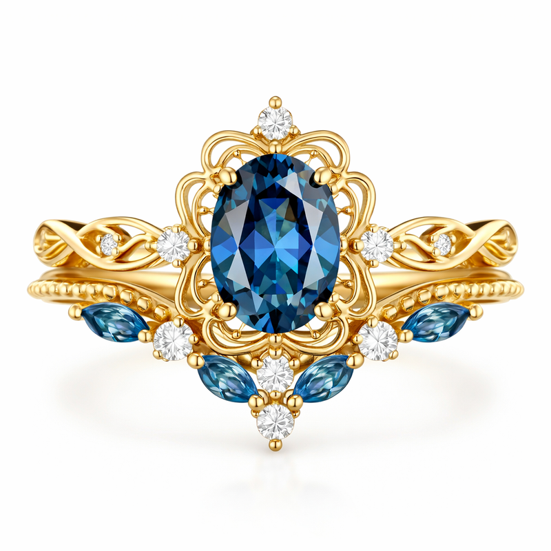 Azelia Sapphire Crown Yellow Gold Ring Set