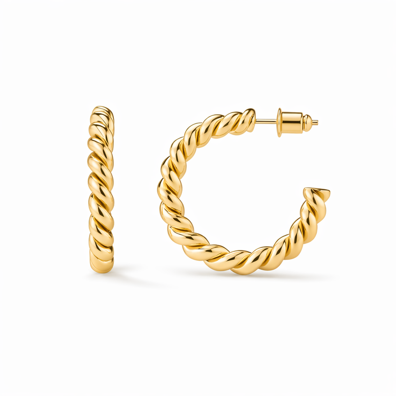 Rope Twist Hoop Yellow Gold Earrings