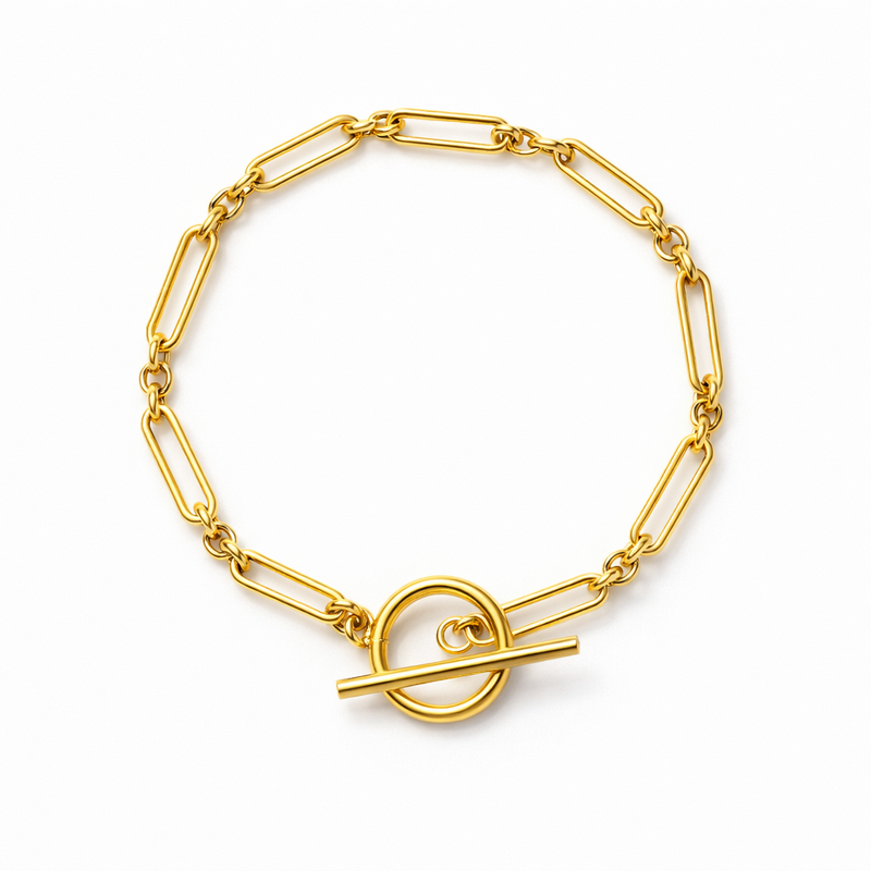 T Bar Link Yellow Gold Bracelet