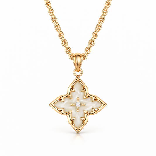 Collar con Colgante Trébol de Cuatro Hojas Blanco | Oro