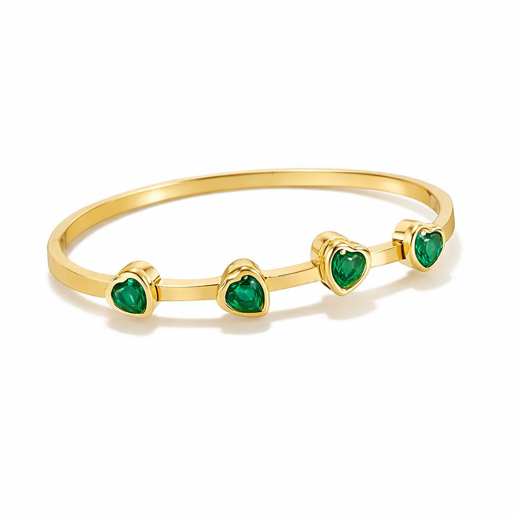 Green Hearts Yellow Gold Bracelet