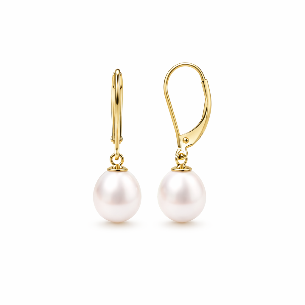 Pearl Drop Yellow Gold Earrings