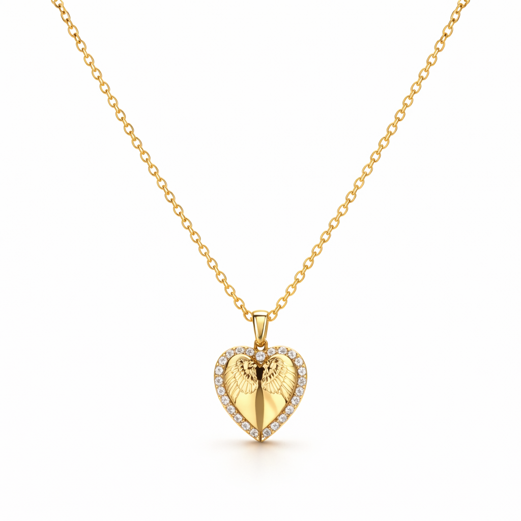 Heart and Butterfly Yellow Gold Necklace