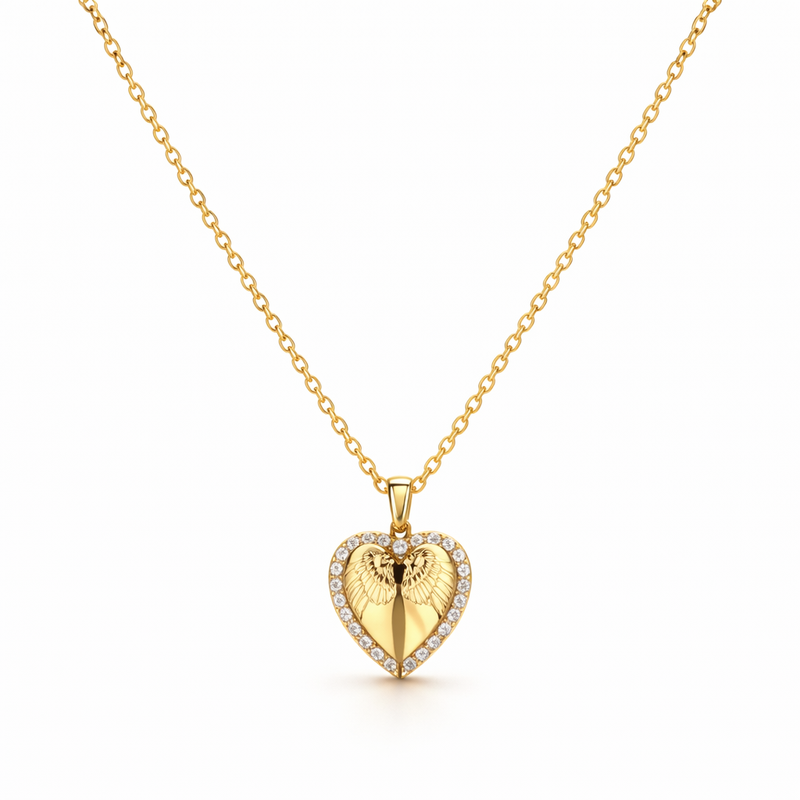 Heart and Butterfly Yellow Gold Necklace
