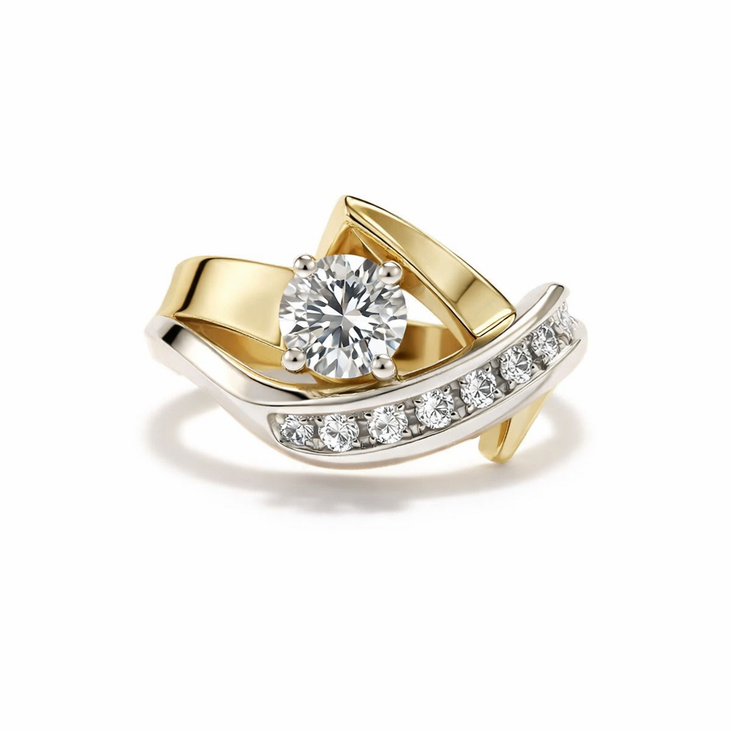 Antique Irregular Gold and Silver Zircon Mixed Metal Ring